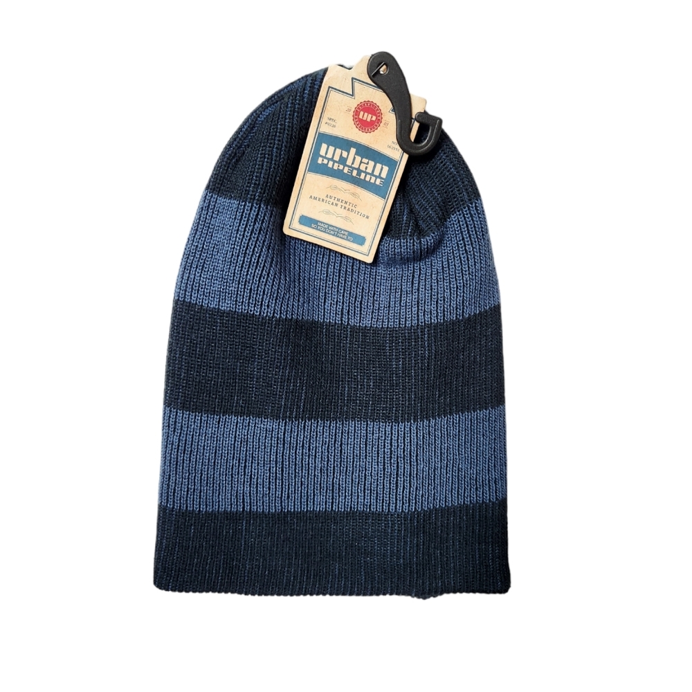 Blue Striped Ribbed Beanie Knit Cap | Urban Pipeline | OS - Picture 1 of 6